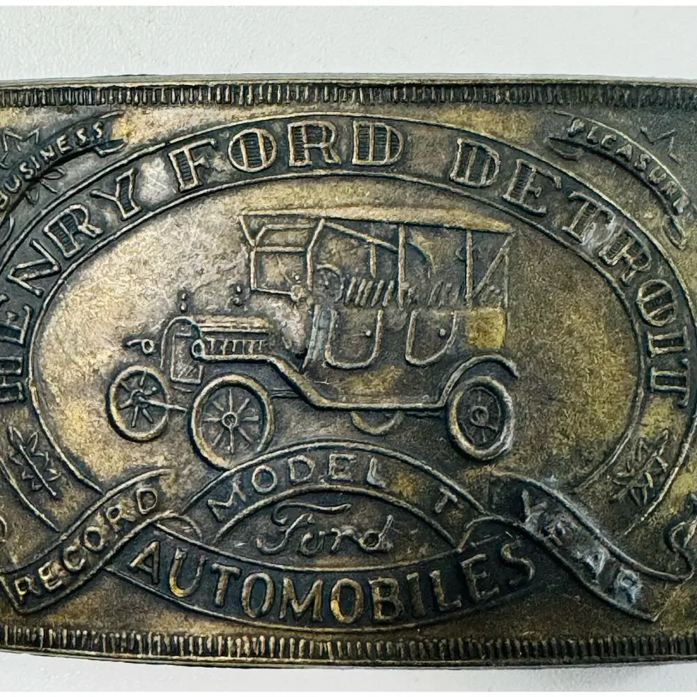 Vintage Brass Henry Ford Automobiles Belt Buckle Model T Unique Great Condition